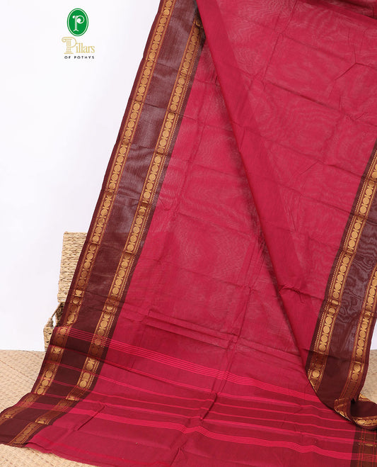 Maroon chettinad contton saree with contrast double pad rudraksh border