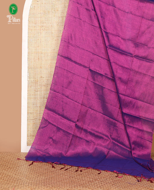 Borderless purple full-plain design tissue saree, self-pallu with tassels & matching plain blouse