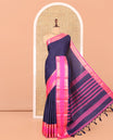 Navy Blue Checked Art Soft Silk Saree, Complemented by Contrast Traditional Retai Pettu Border, Striped Pallu, and a Contrast Blouse