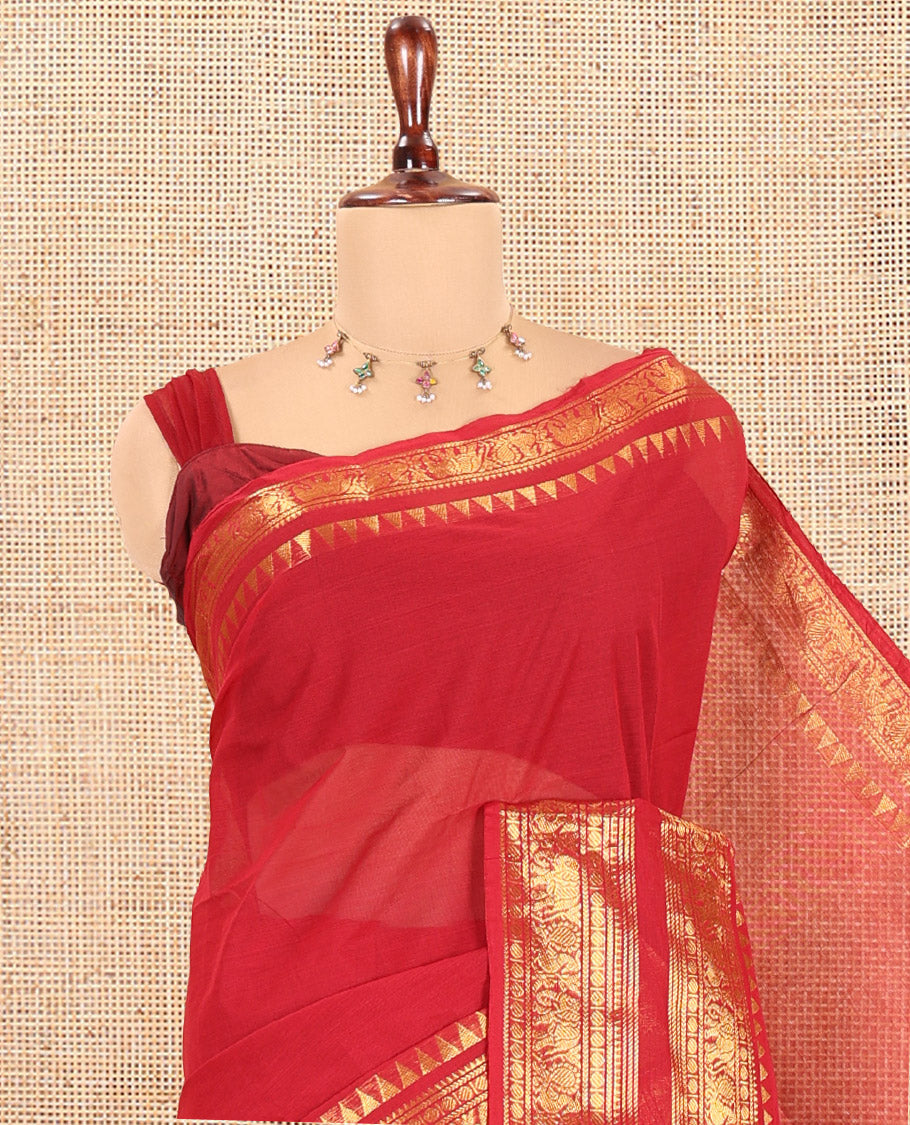 Red Plain Chettinad Cotton Saree