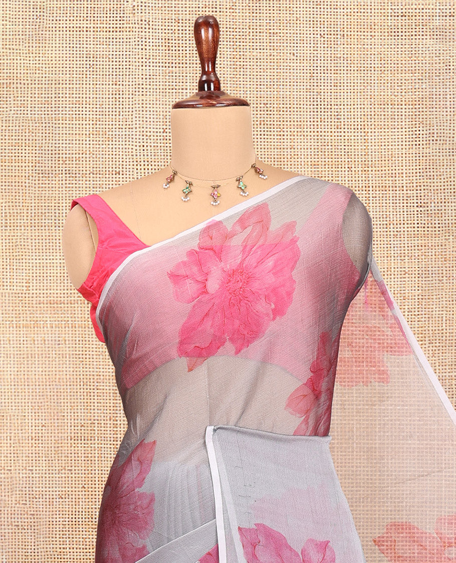 Borderless Grey Rangoli Chiffon Saree