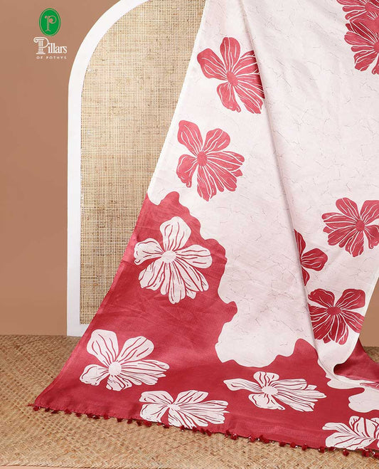 Onion pink floral design khadi silk saree with self border & solder pallu along with plain blouse