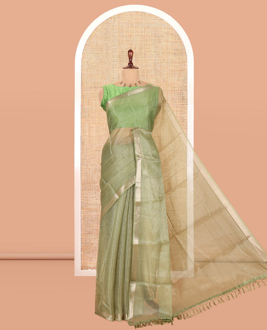 Green Semi-Organza Chex Saree