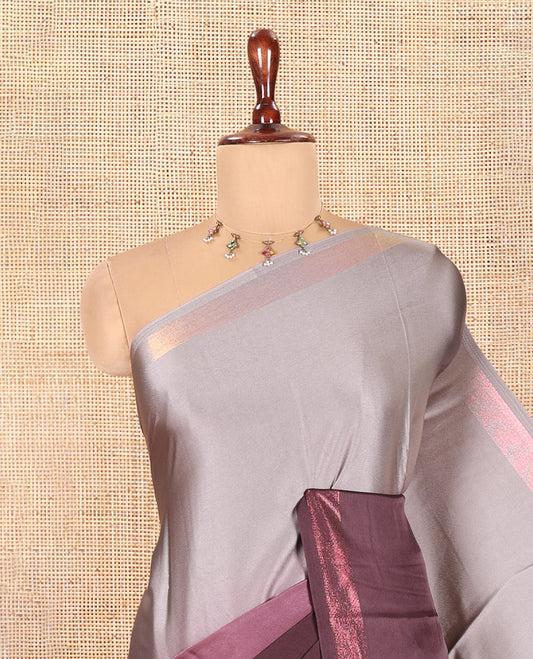 Lavender Mist-Grape Plain Ombre-Style Satin Crepe Saree