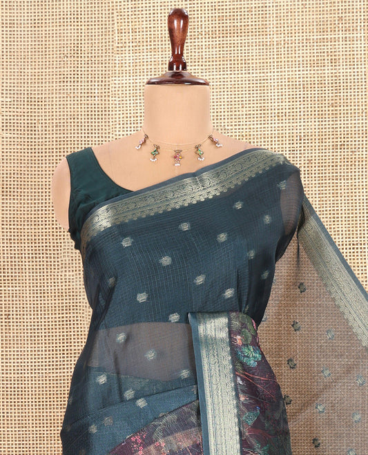 Peacock Green Kota Chex Saree