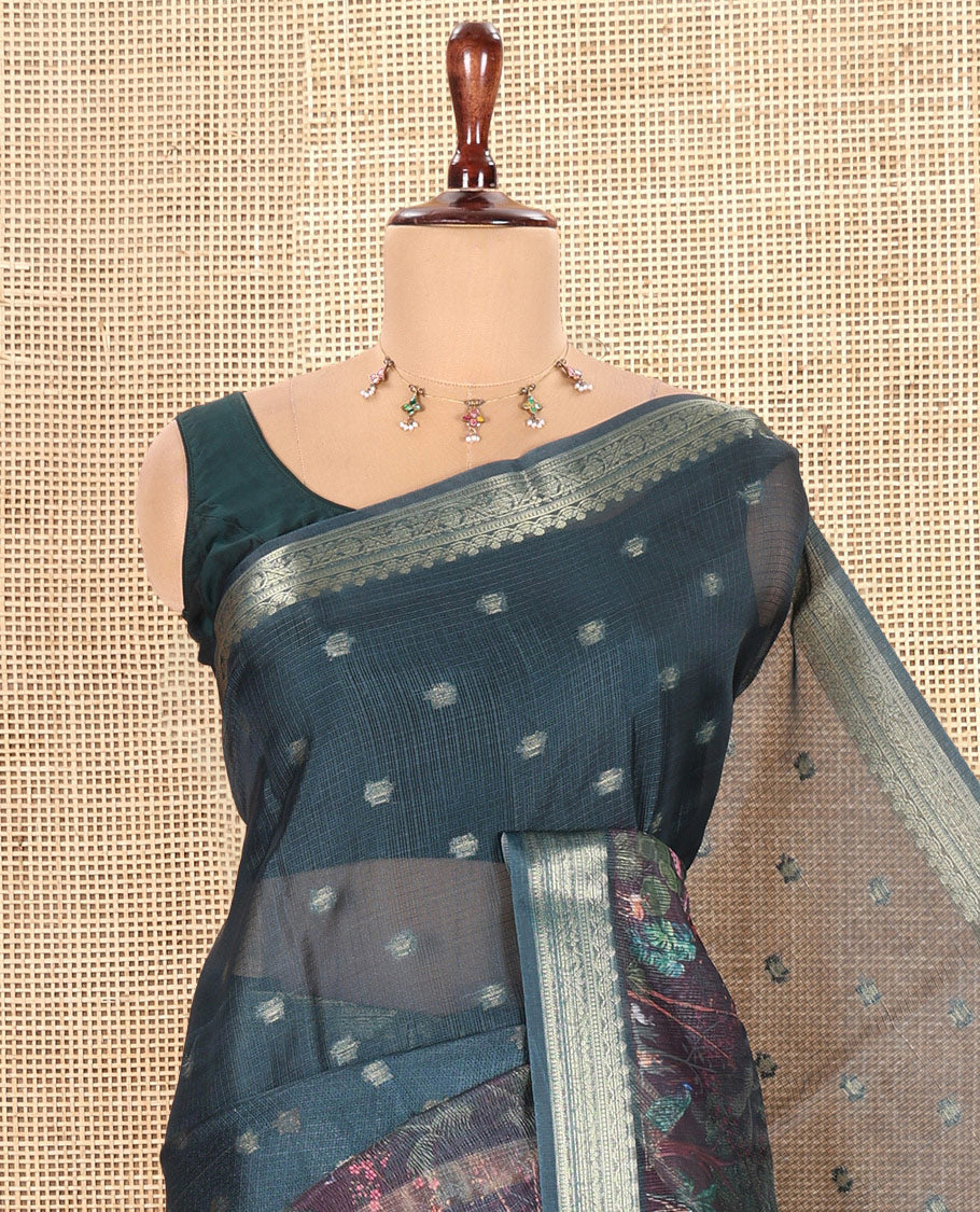 Peacock Green Kota Chex Saree