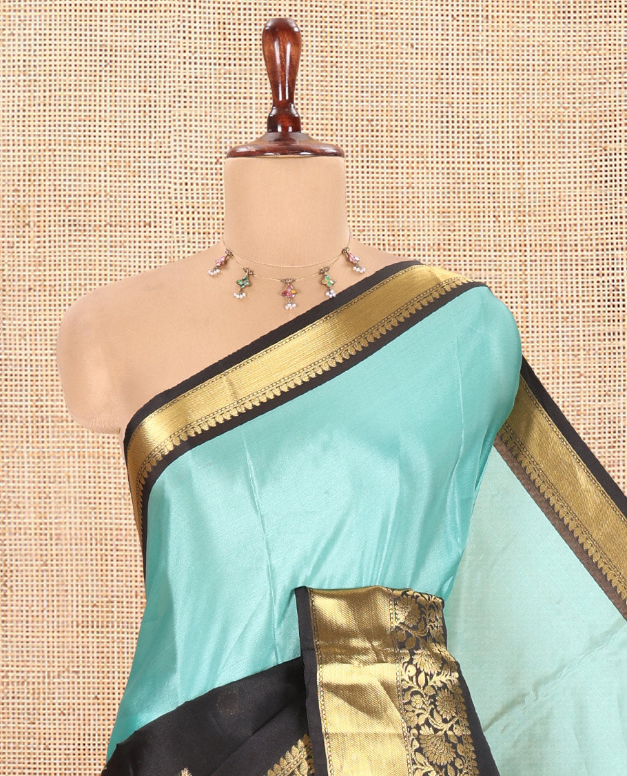 Sea Green-Black Semi-Katan Silk Saree