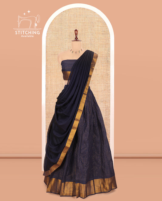 Navy Blue Sungudi Cotton Half-Saree