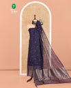 Blue Semi-Linen Material Churidar, Delicately Woven with Thread Buttas Skirt, a Plain Bottom, and a Thread Buttas Dupatta