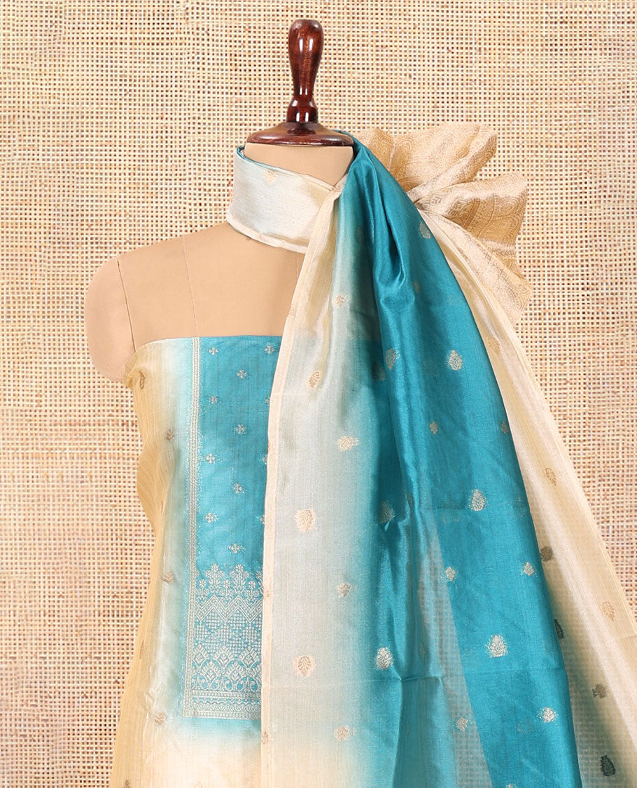 Chikku-Rama Semi-Tussar Material Chudiddar, Buttas and Neck Work Top, Contrast Bottom, Buttas Dupatta