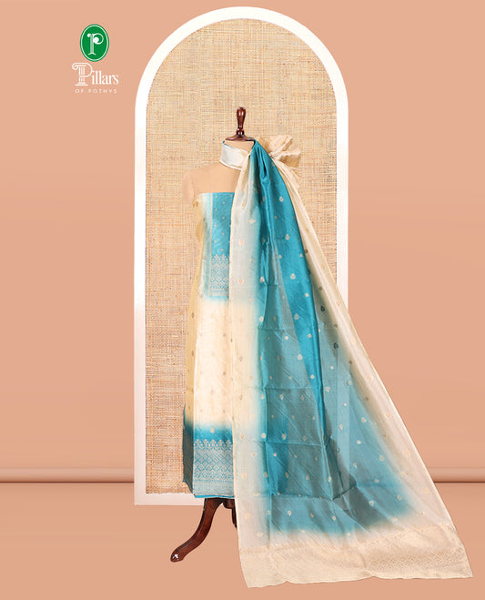Chikku-Rama Semi-Tussar Material Chudiddar, Buttas and Neck Work Top, Contrast Bottom, Buttas Dupatta