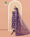 Dark Purple Crunchy Chiffon Material Chudiddar, Embroidered Top, Plain Bottom, Embroidered Scallop Dupatta
