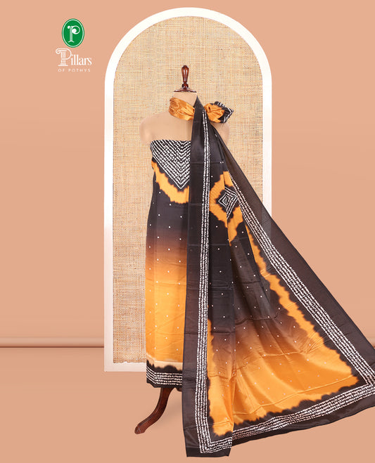 Mustard-Black Satin Crepe Material Chudidar Set