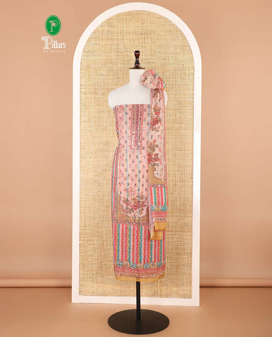 Multi-color floral print, mirror work simmer georgette chudidhar materila top with santton material pant & floral print, mirror work dupatta