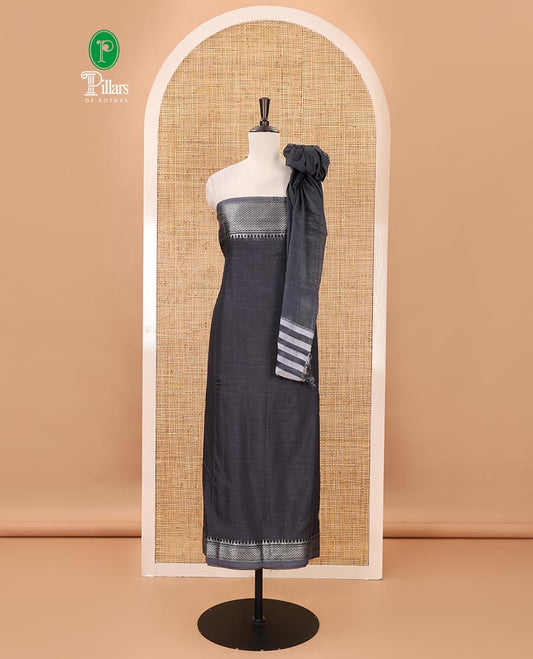 Dark grey material chudidar set,traditional zari border mercerized cotton top, matching mercerized cotton bottom & traditional border dupatta