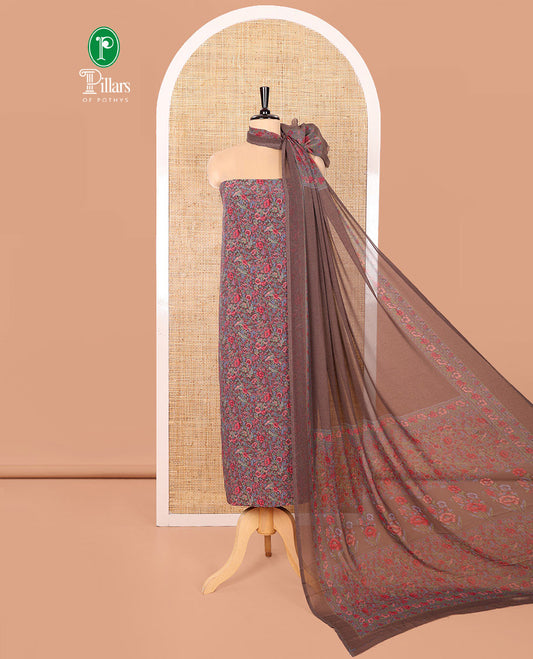 Onion Pink Material Chudidar Set, Elegantly Decorated with Floral Print on Its Italian Crepe Top, Italian Crepe Bottom, and Georgette Dupatta of Floral Print