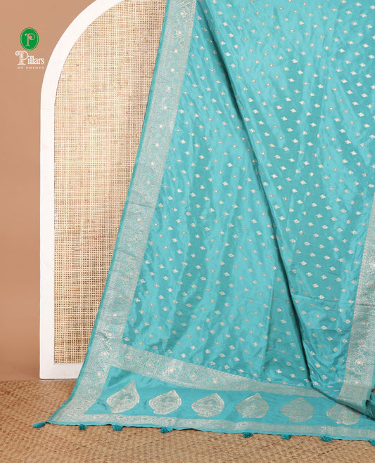Peacock blue zari dola silk saree with banaras border & rich pallu along with plain blouse