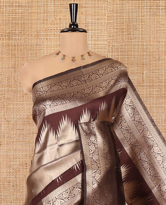 Brown Litchi Saree Features Tissue-Zari Weave, a Temple Kodi Visiry Border, Grand Pallu and a Matching Blouse