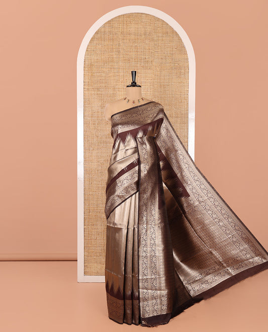 Brown Litchi Saree Features Tissue-Zari Weave, a Temple Kodi Visiry Border, Grand Pallu and a Matching Blouse