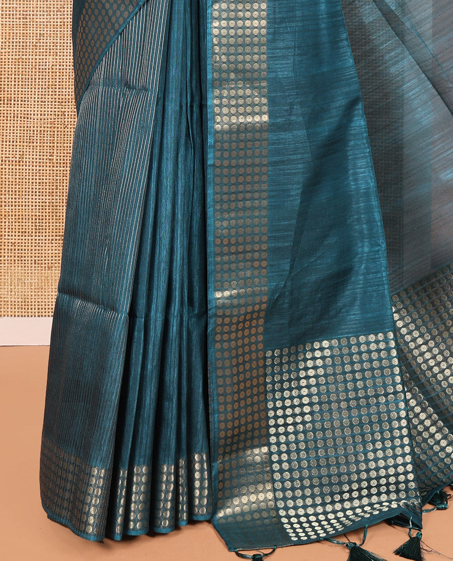 Rama Fancy Tussar Saree, Polka Dotted Border, a Floral Printed Blouse, Matching Blouse