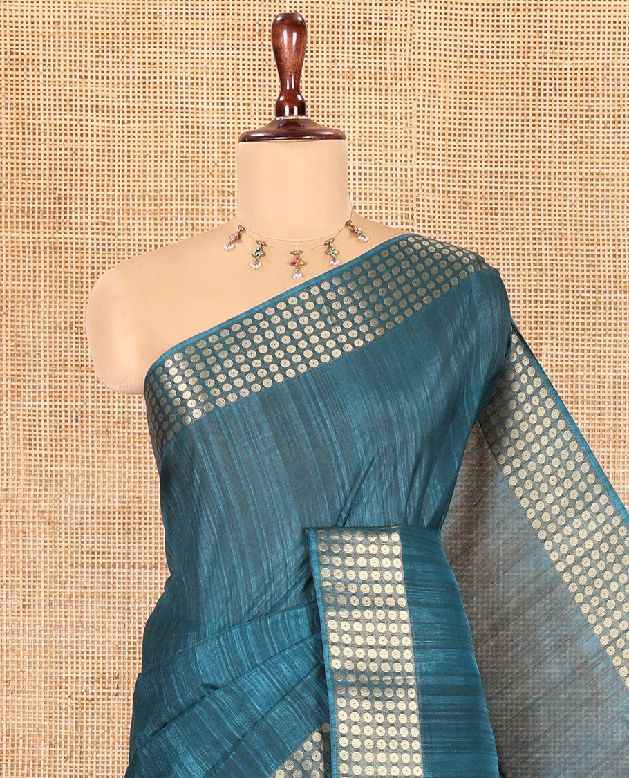 Rama Fancy Tussar Saree, Polka Dotted Border, a Floral Printed Blouse, Matching Blouse