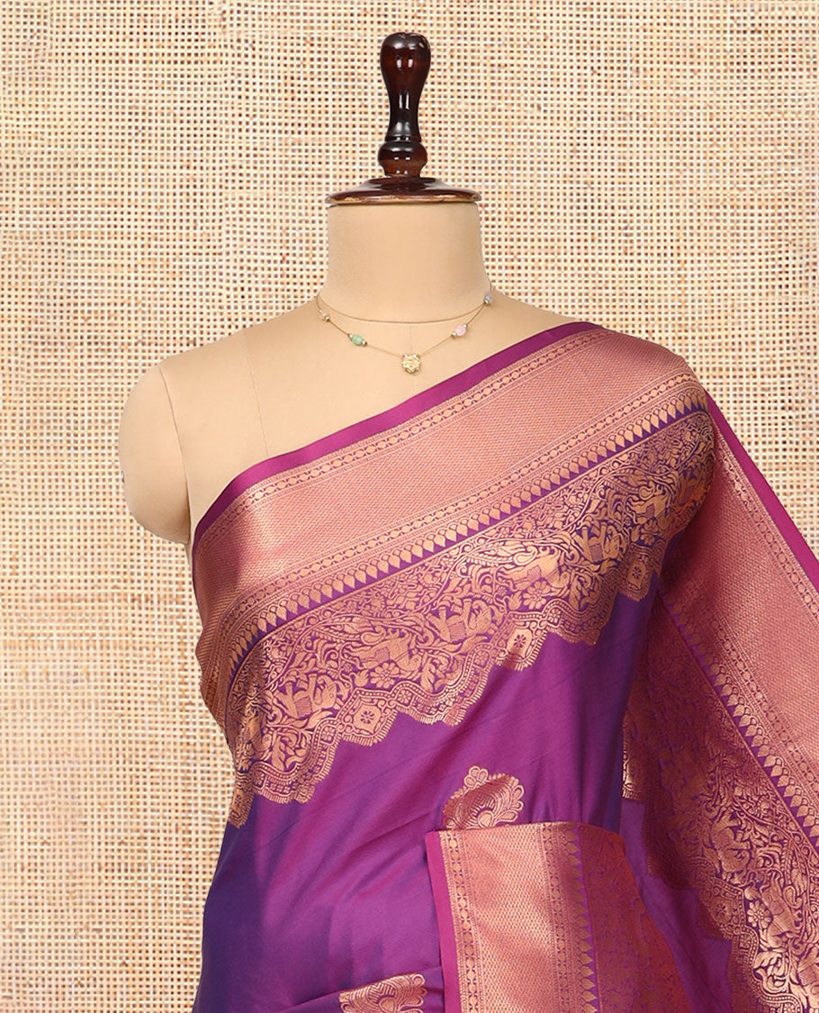 Purple Zari Buttas Soft Silk Saree, Animal Motif Zari Border, Grand Pallu, Matching Blouse