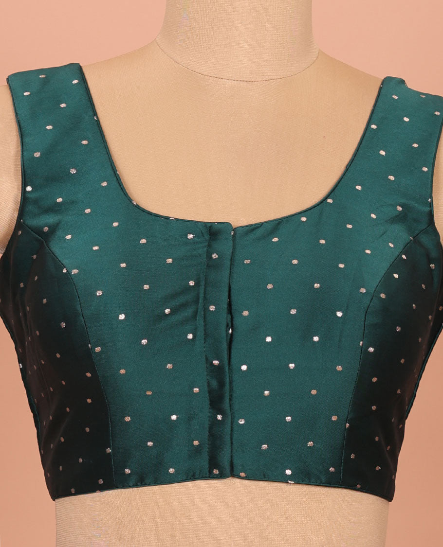 Forest green glitter dotted front and back round necked sleeveless readymade blouse