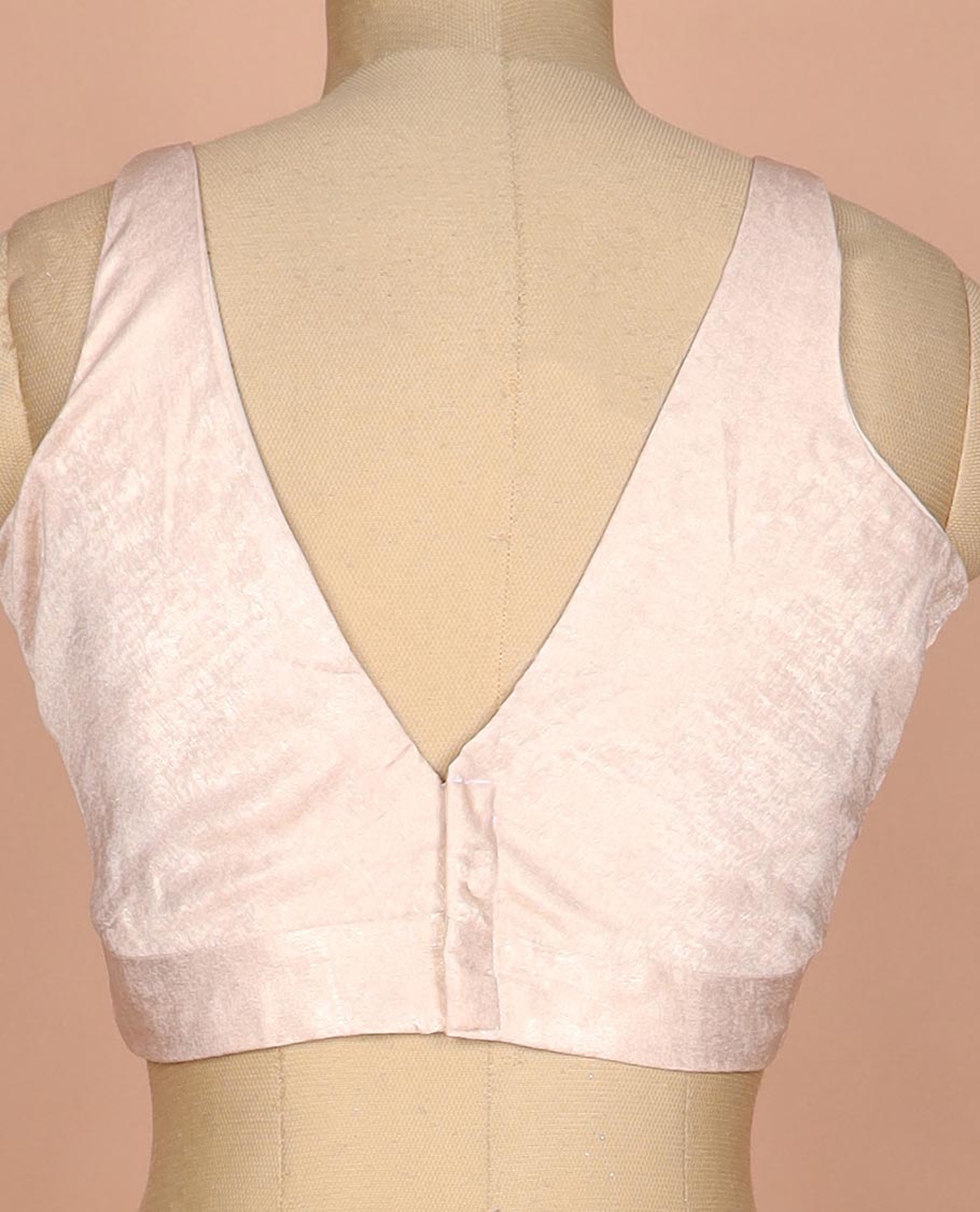 Pastel pink plain front and back V-neck thick strapped sleeveless readymade blouse