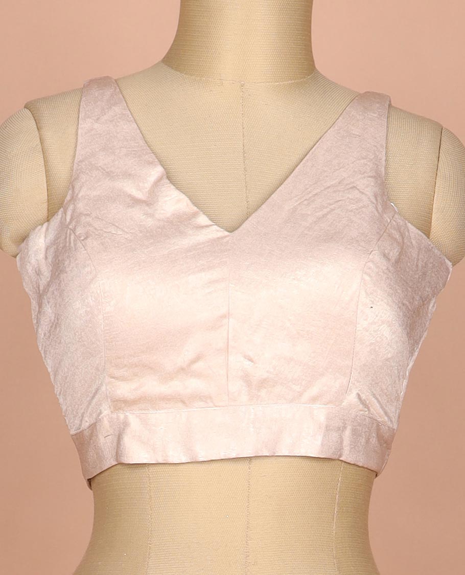 Pastel pink plain front and back V-neck thick strapped sleeveless readymade blouse