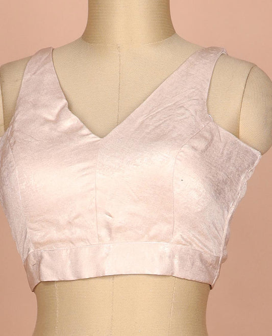 Pastel pink plain front and back V-neck thick strapped sleeveless readymade blouse