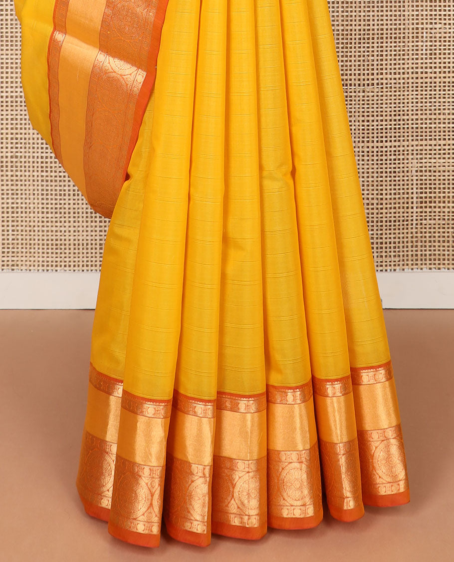 Orange motifs silk cotton saree with contrast zari design border & ogee design pallu