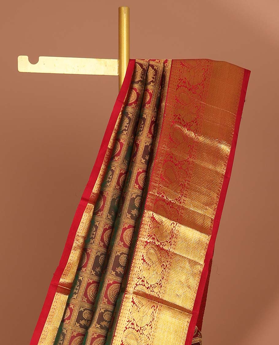 Multi-color checked design silk saree with contrast  zari design border & floral , argyle design pallu
