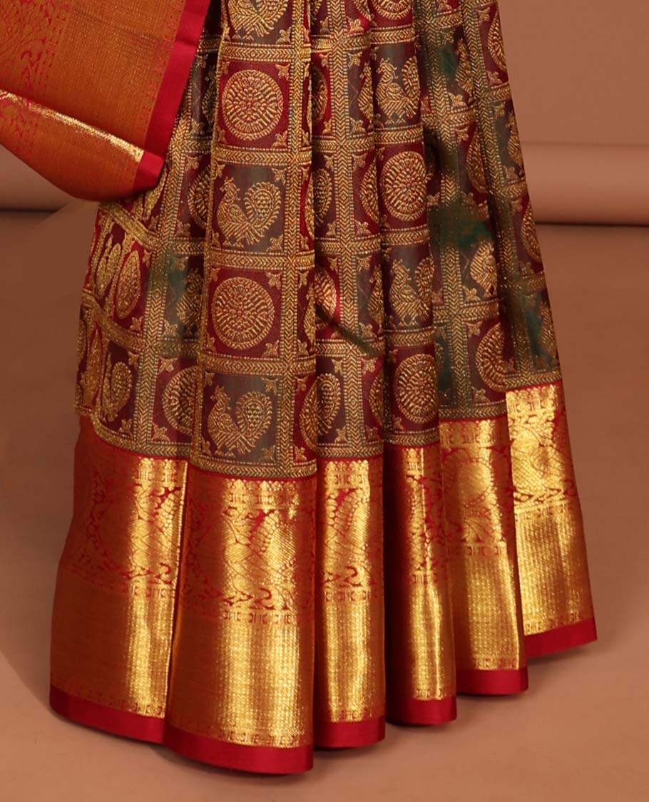 Multi-color checked design silk saree with contrast  zari design border & floral , argyle design pallu