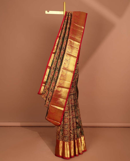 Multi-color checked design silk saree with contrast  zari design border & floral , argyle design pallu
