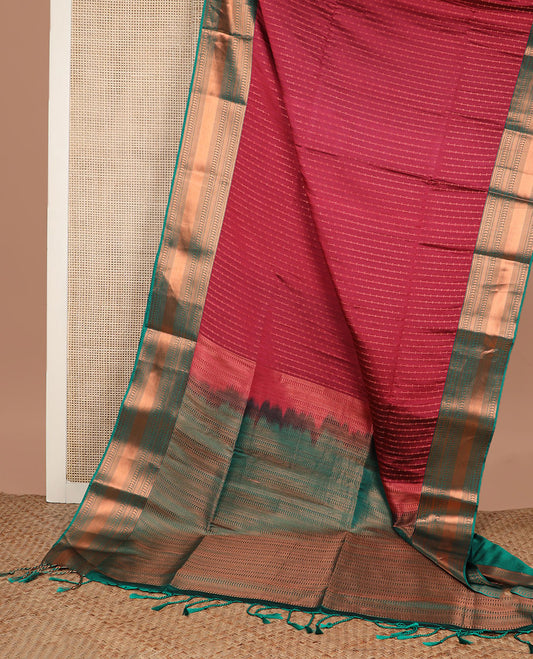 Maroon zari design soft silk saree, contrast traditional design zari border, and traditional design pallu