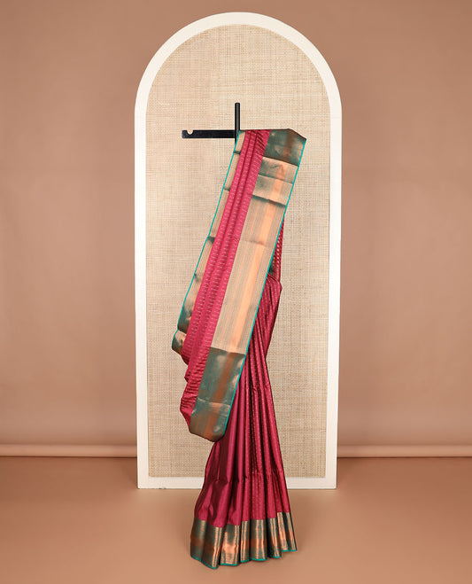 Maroon zari design soft silk saree, contrast traditional design zari border, and traditional design pallu