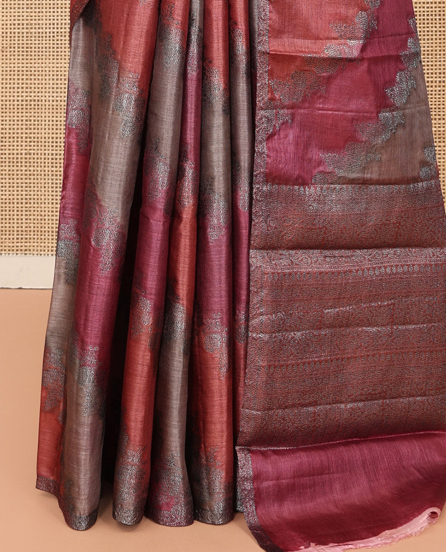 Borderless Multi-Color Tussar Silk Saree Features Rankat-Style Diagonal Zari Stripes, Sparsely Woven Pallu, and a Matching Blouse
