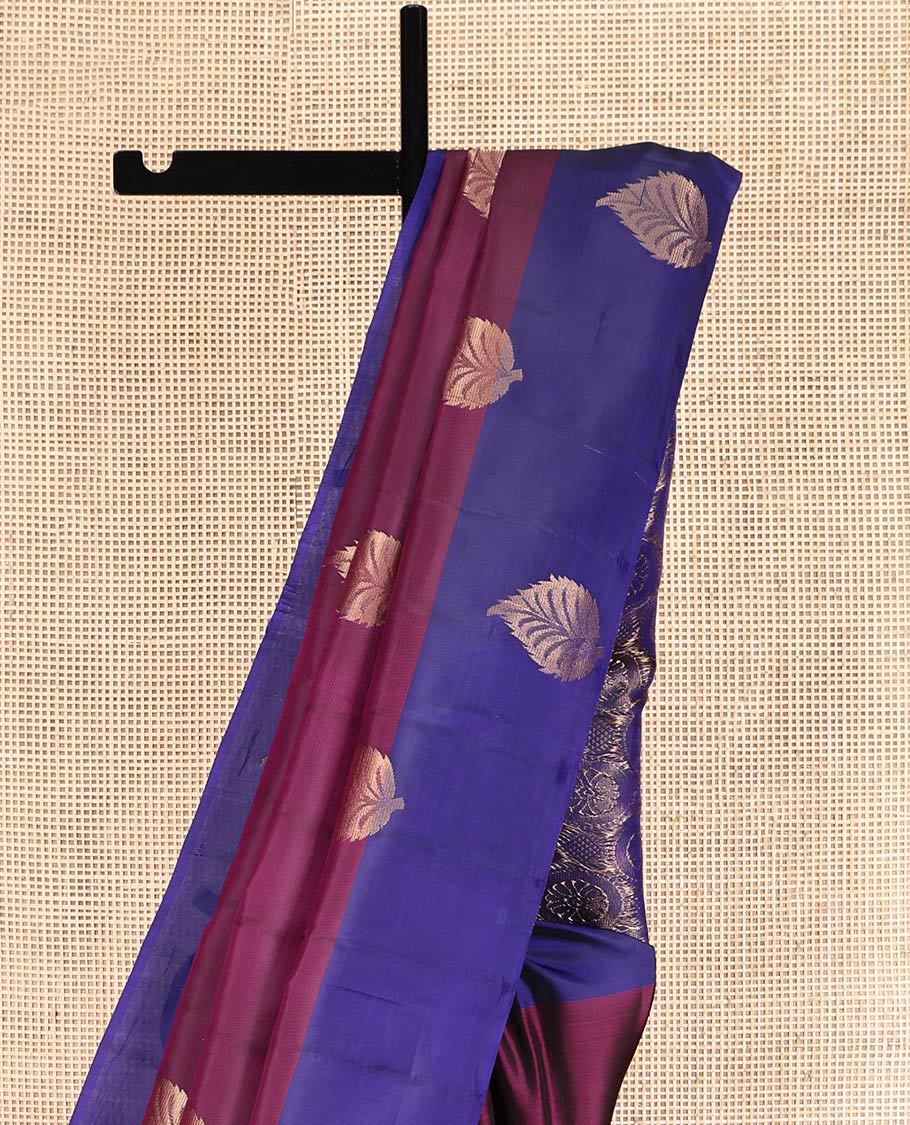 Purple Uppada Silk Saree, Prettified with Leaf Buttas, a Contrast Leaf Buttas Border, Intricate Pallu, and a Contrast Blouse