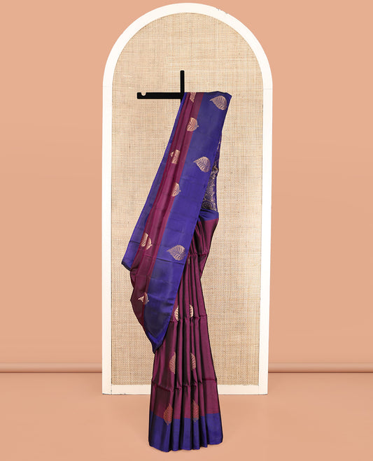Purple Uppada Silk Saree, Prettified with Leaf Buttas, a Contrast Leaf Buttas Border, Intricate Pallu, and a Contrast Blouse