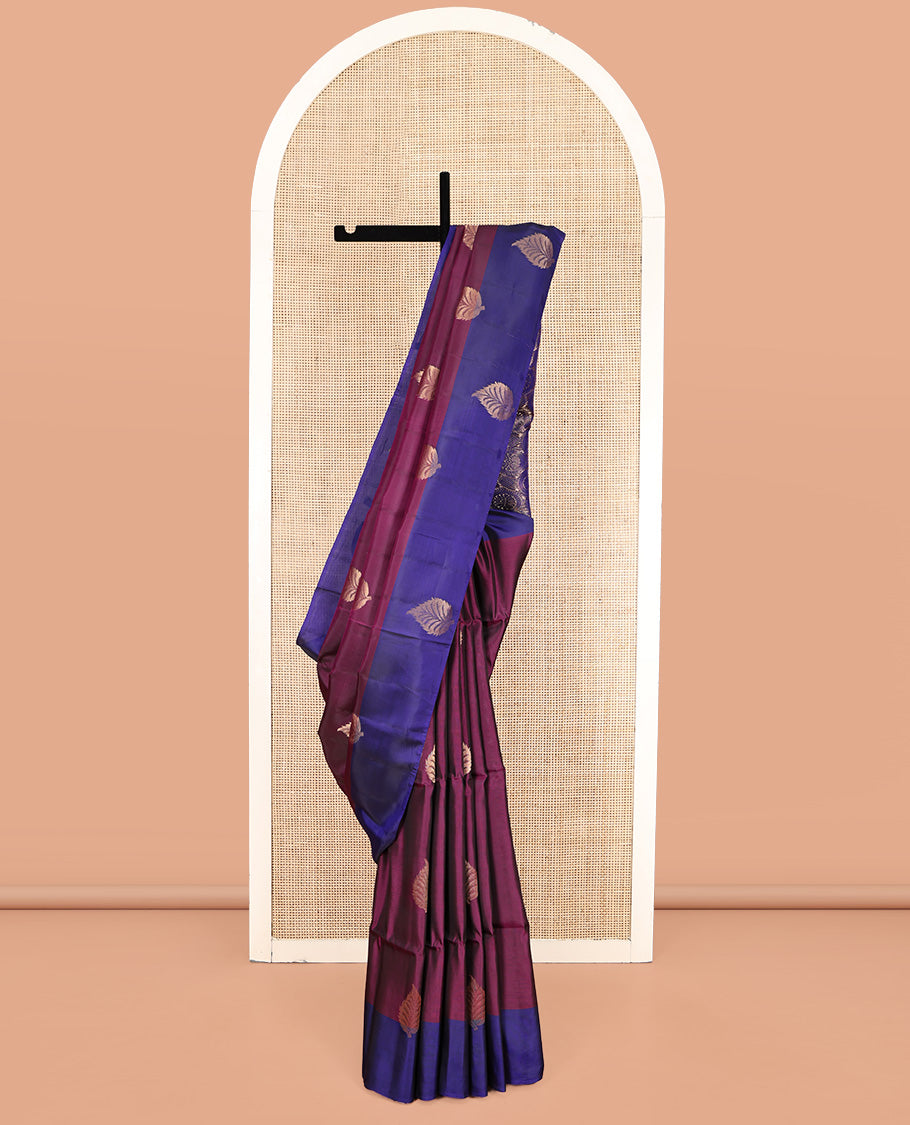 Purple Uppada Silk Saree, Prettified with Leaf Buttas, a Contrast Leaf Buttas Border, Intricate Pallu, and a Contrast Blouse