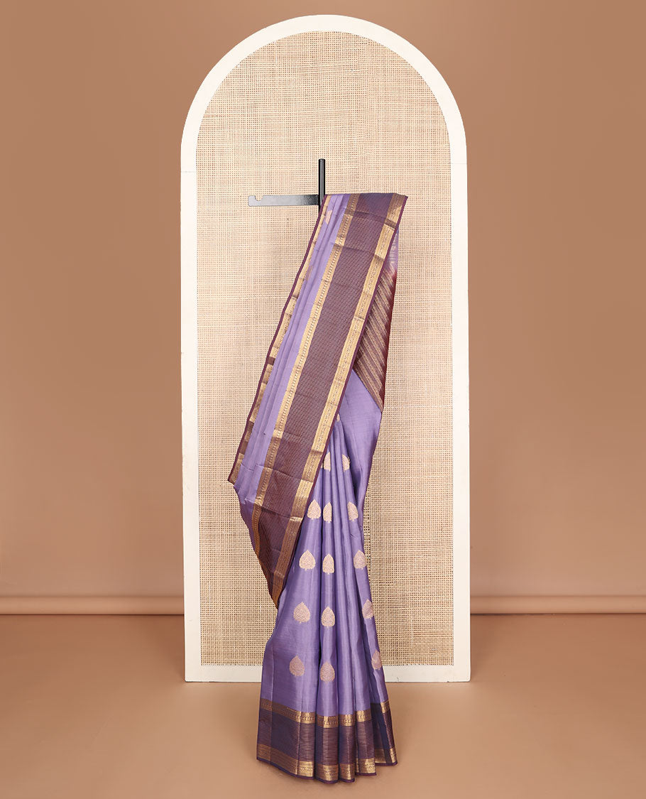 Violet zari buttas vasundhara elite silk saree, contrast border & pallu  of temple, manga diamonds & zari stripes