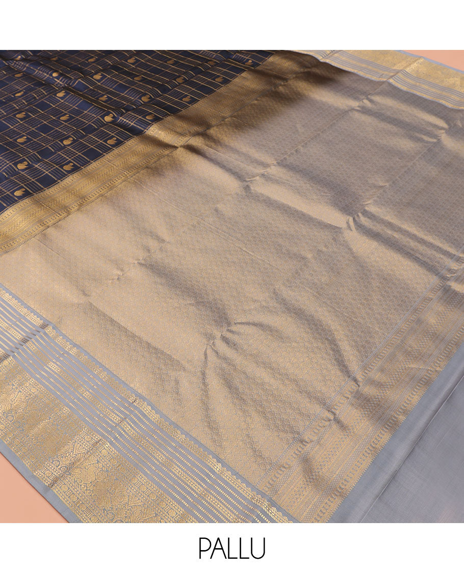 Blue Butta Enclosed Checks Vasundhara Lite Silk Mix Saree, a Contrast Rudrakasha-Mayil Border, a Contrast Blouse