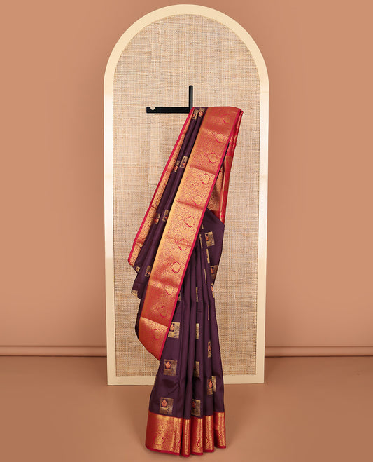 Violet floral design vasundhara elite silk saree with contrast floral design border & intricate floral design pallu