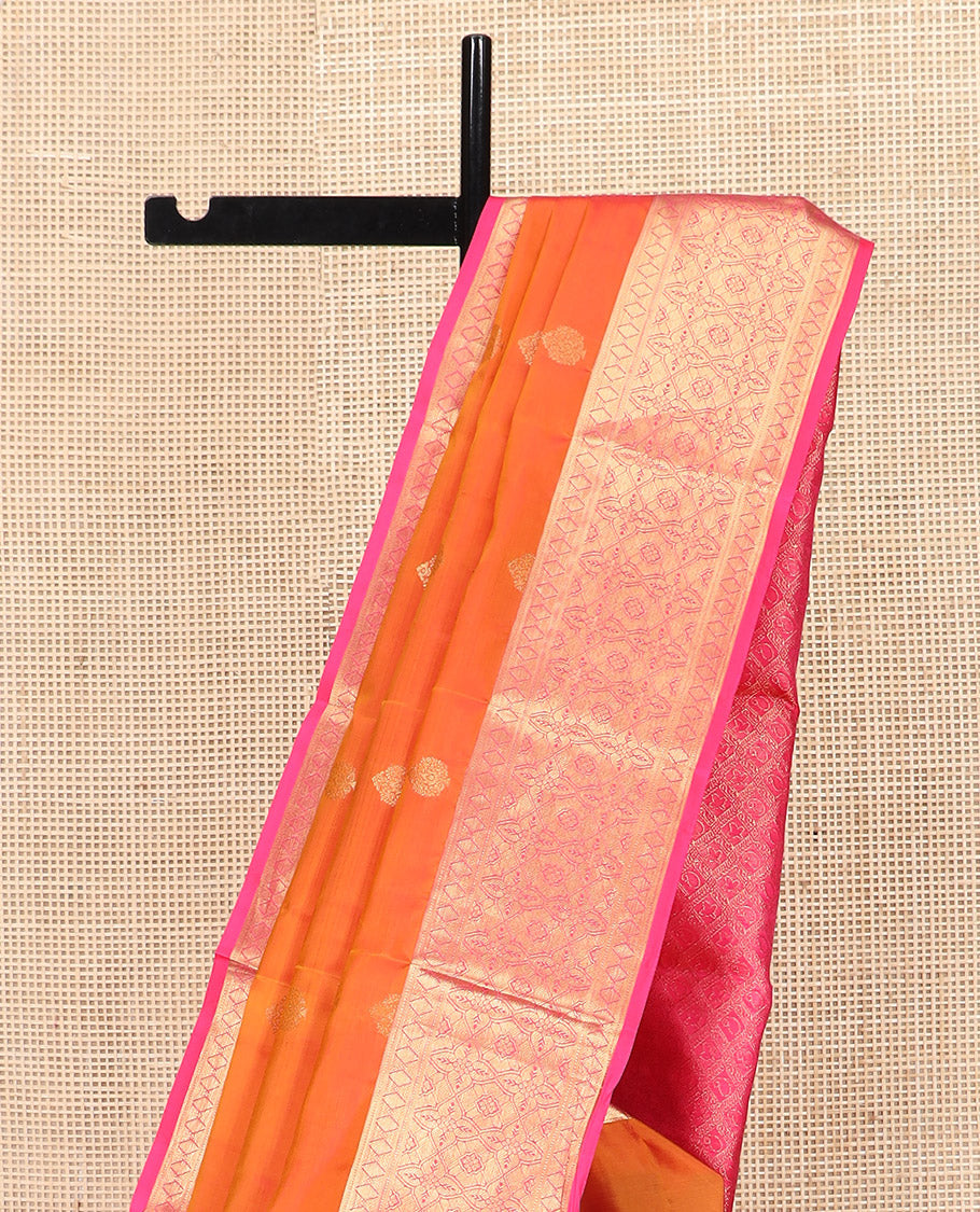 Orange Vasundhara Lite Silk Mix Saree, Spotlighted with Zari Buttas All Over Its Body, Complemented by a Contrast Zari Border, Grand Woven Pallu of Jaal Designs, and Paired with a Contrast Blouse