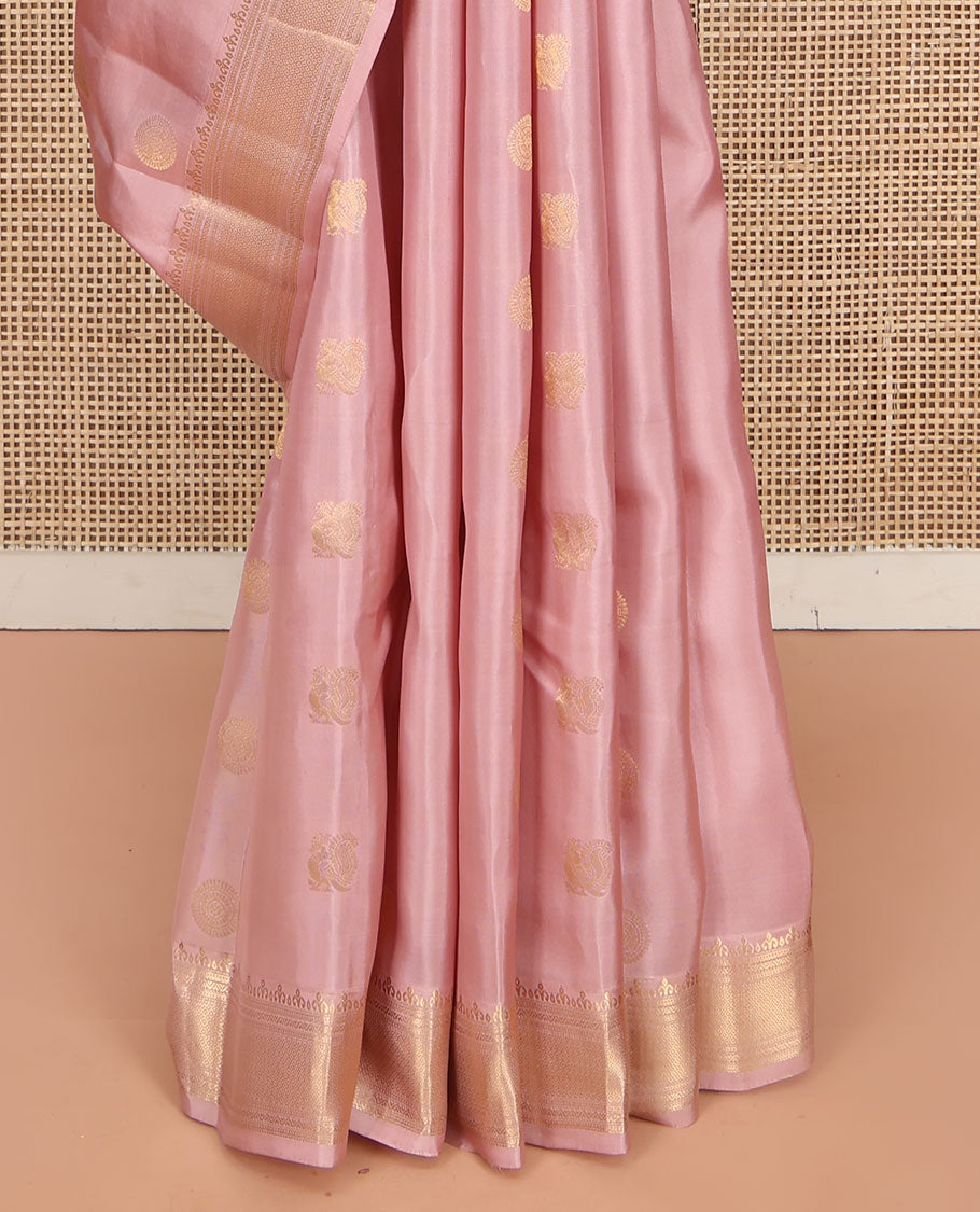 Pink Vasundhara Lite Silk Mix Saree, Embellished with Mayil Chakram Buttas All Over Its Body, Highlighted by a Traditional Zari Border, Grand Pallu of Jaal Designs, and Paired with a Matching Blouse
