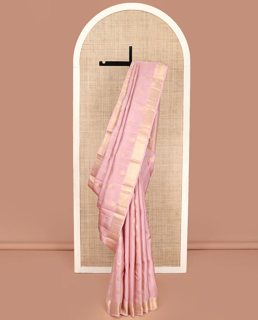 Pink Vasundhara Lite Silk Mix Saree, Embellished with Mayil Chakram Buttas All Over Its Body, Highlighted by a Traditional Zari Border, Grand Pallu of Jaal Designs, and Paired with a Matching Blouse