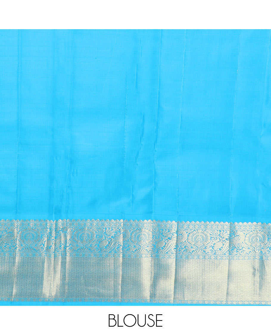 Orange zari buttas silk saree, contrast border of salngai,poun,kili,kamalam & mayil kann & jaal pallu