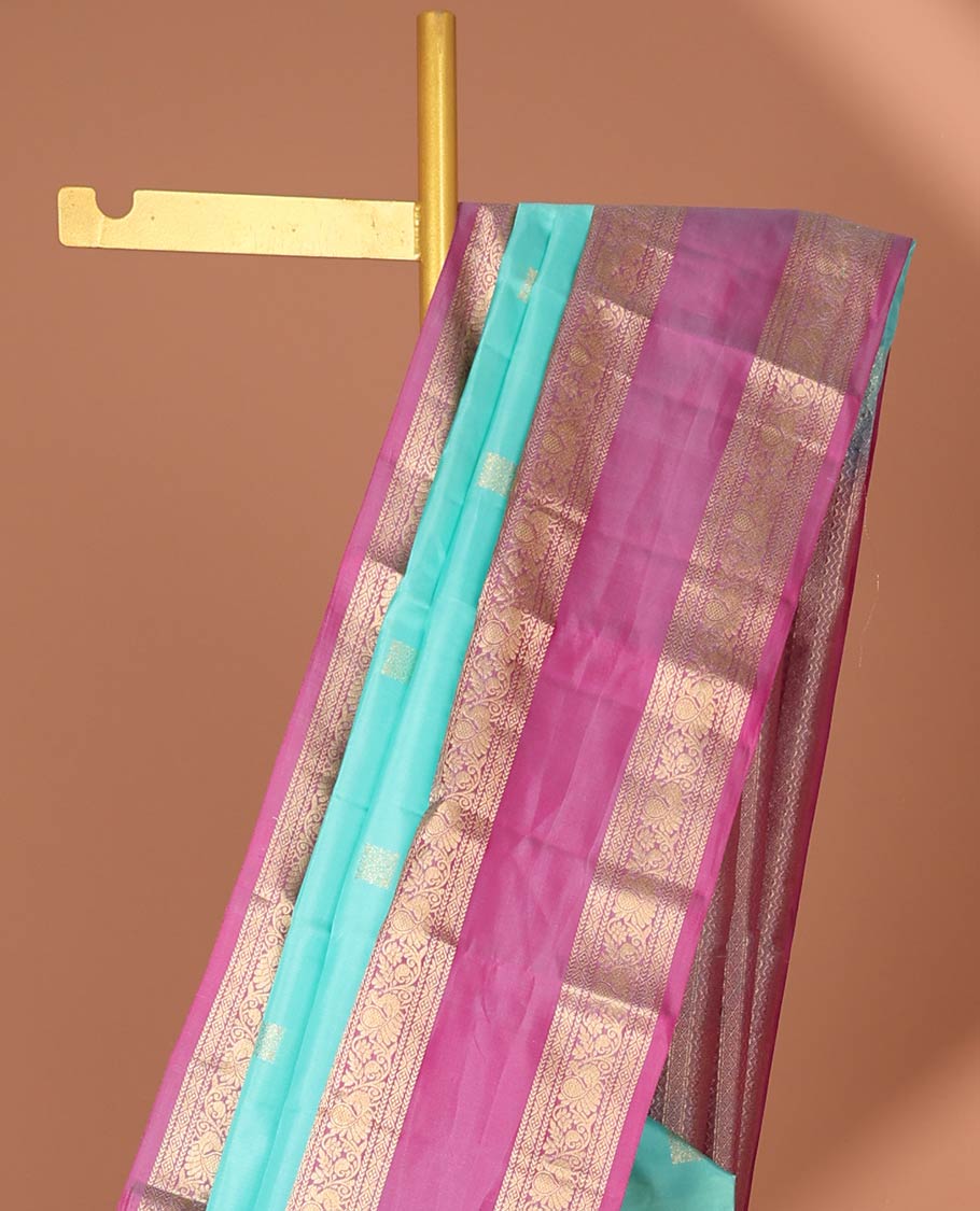 Blue geometric buttas silk saree with contrast rettai pettu brorder of traditional designs & intricate zari design pallu