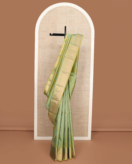 Green jacquard Kanchipuram wedding silk saree, traditional  zari design border, and intricate pallu