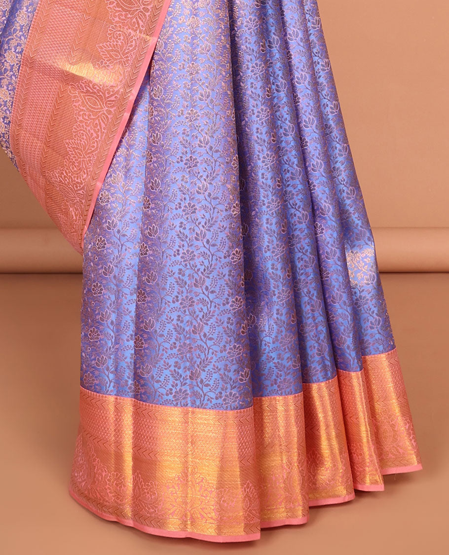 Purple  floral jacquard kancheepuram silk saree with contrast zari design border & argyle design pallu
